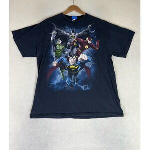 Justice League T-Shirt Men's XL Black DC Comins Superman Batman Cotton